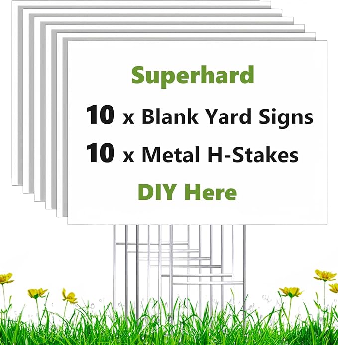 10 Pack 17 x 12 White Blank Yard Signs with Stakes, Weatherproof Corrugated Plastic Board Sign, Blank Lawn Signs for Outside Rent, Sale, DIY, Party, Event, Advertising, Garden, Guidepost Decorations