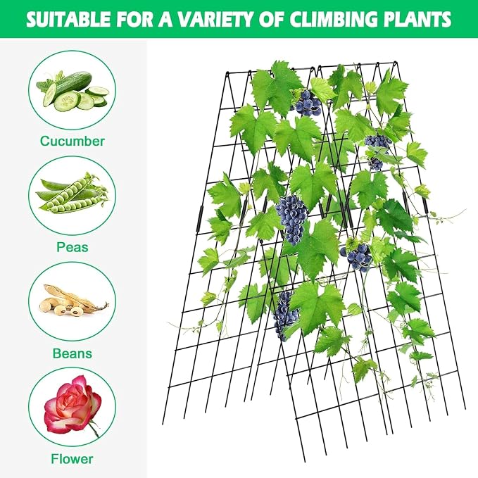 DoCred Cucumber Trellis, 59" H 2 Pack Metal Foldable Upgraded A Frame Garden Trellis for Raised Bed Climbing Plants, Vegetables, Including Plant Support Clips, Twist Ties, Plastic Ties, Black