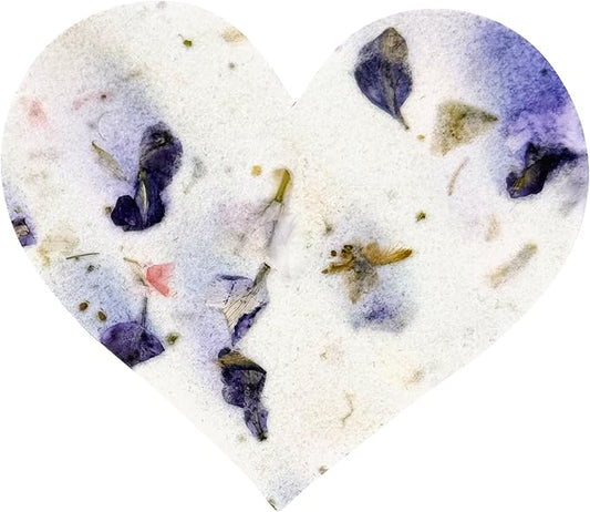 50pcs Large (2.5" h x 2.85" w) Purple Heart Gift Wrap Tags Seed Paper – Writable & Plantable Wildflower, Mom's Gift for Birthday, Use for Wedding, Baby Shower, & Party Favors