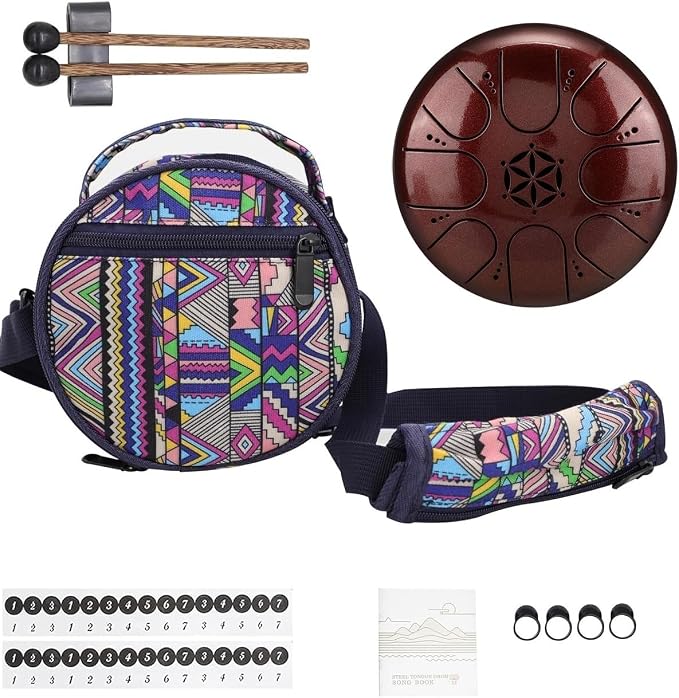 Rain Drum for Outside Garden,Steel Tongue Drum with Carry Bag, 5 Inch 8 Note Handpan Tank Drum Kit, C Major Tongue Drum Instrument (Red)