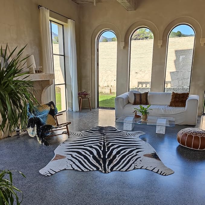 rugoo Zebra Print Rug 6.4 ft x 8.5 ft Black and White Animal Print Area Faux Fur Mat Carpet for Living Room Bedroom Nursery Sofa