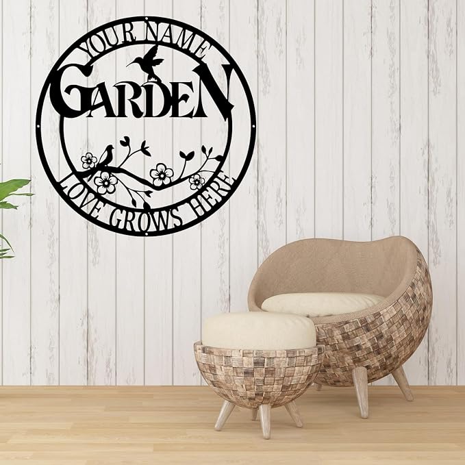 CFC0121319 Customized Name Wall Art for Outdoor Decor，Large Garden Sign, Metal Garden Signs to Personalize, Personalized Metal Signs, for Vegetable She Shed，Outdoor metal plaque