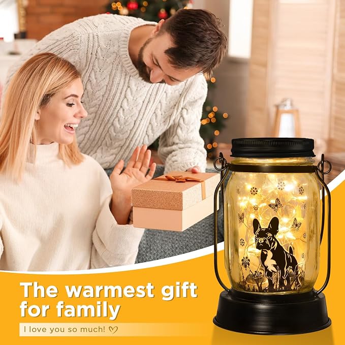kyoryuger French Bulldog Frenchie Gifts for Women/Men French Bulldog Solar Lanterns Dog Mom Birthday Dog Lovers Lantern Pet Loss Pet Memorial Solar Garden Decor Yard, Patio,Backyard,Porch Torches