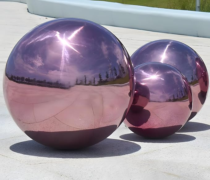 Stainless Steel Gazing Globe Mirror Ball, Decorative Gazing Balls for Garden, Reflective Smooth Garden Ball Sphere for Outdoor Yard Decoration (Purple, Dia: 6 inch)