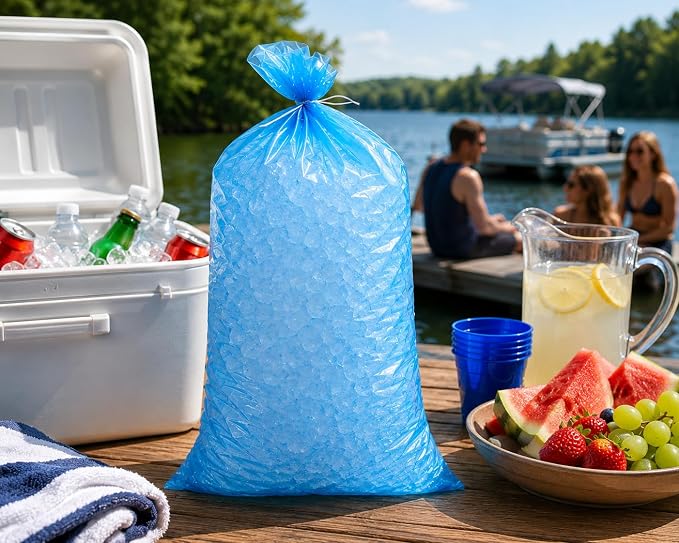 Ice Bag Blue 20 lb 14" x 27" 250 Count | Twist Ties Included | Heavy Duty Storage Bags | Retail Sales, Parties, Camping & Food Cooling | LDPE Plastic Bags | Bits N Things