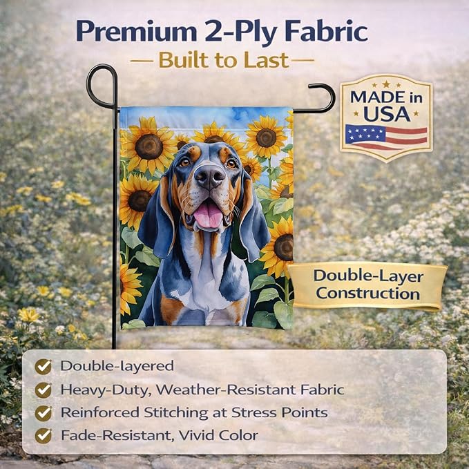Caroline's Treasures DAC6007GF American English Coonhound in Sunflowers Garden Flag Mailbox Flag Decorative Yard Flag Banner Outside Patio Artwork Yard Flower Beds, Garden Size, Multicolor