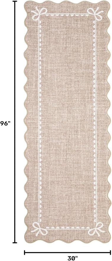GarveeHome Scalloped Hallway Runner Rug 2.5x8 Non Slip Bedroom Rugs, Camel | Washable Bow Rug for Girls Dorm Nursery Living Room Entyrway Kitchen, Soft Low Pile Ultra-Thin Stain Resistant Indoor Carpet