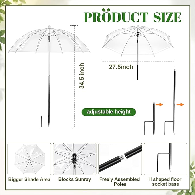 Novabright 6 Pack 27.5" Transparent Plant Umbrellas for Outdoor Plants, Mini Greenhouse Dome Protector with Adjustable Height Angle Plant Shade Cover for Garden Bed Vegetables Flower Potted Rainproof