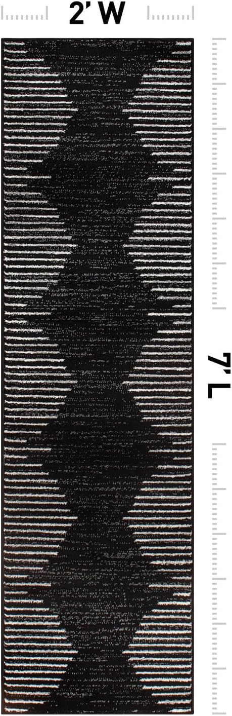 Rugshop Bohemian Stripe Stain Resistant Runner Rug Black 2' x 7' | High Traffic, Rectangular, Size 2' x 7', Living Room, Bedroom, Dining Room, Home Office, Kitchen, Entryway, Hallway, Nursery