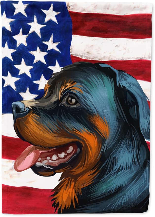 Caroline's Treasures CK6677GF Rottweiler Dog American Flag Garden Flag Mailbox Flag Decorative Yard Flag Banner Outside Patio Artwork Yard Flower Beds, Garden Size, Multicolor