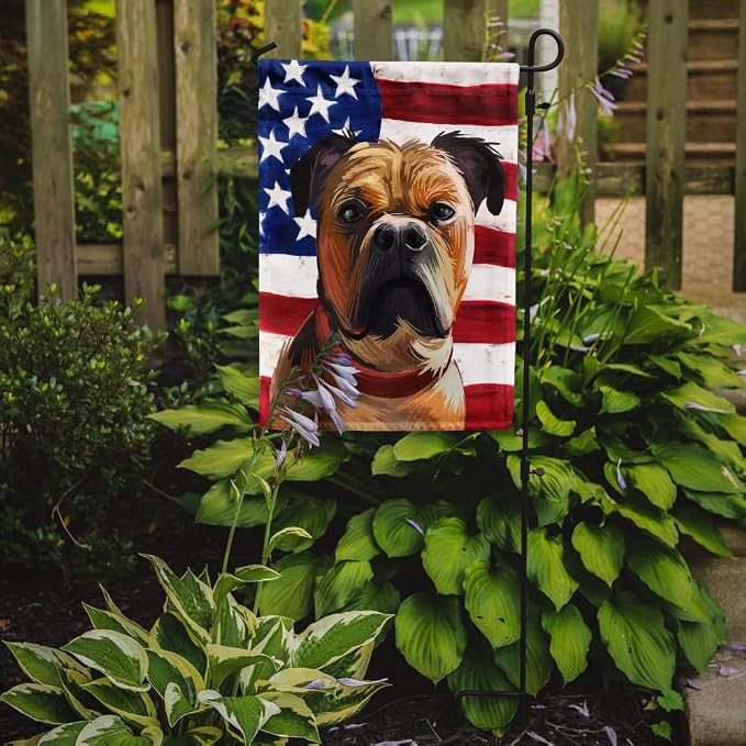 Caroline's Treasures CK6641GF Perro de Presa Mallorquin American Flag Garden Flag Mailbox Flag Decorative Yard Flag Banner Outside Patio Artwork Yard Flower Beds, Garden Size, Multicolor