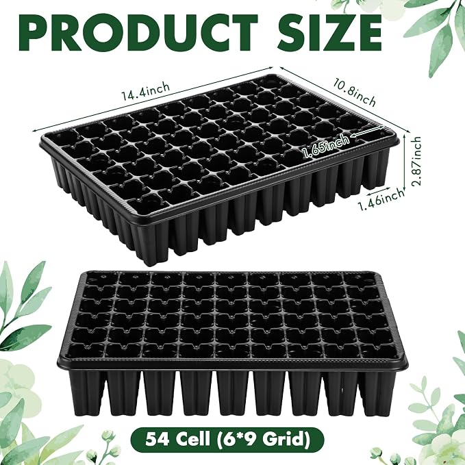 Baderke 8 Pack 2.8" Deep 54 Cell Seed Starter Trays, Thick Durable Plug Tray Big Cell Seed Starting Trays for 1015 Flat Tray Germination, 432 Cells Reusable Plant Propagation