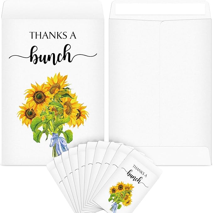 Fumete 100 Pcs Thank You Seed Packets Wedding Favor Sunflower Seed Envelopes Thanks a Bunch Party Favors Self Adhesive Seeds Storage Packets Envelopes for Appreciation Gifts Wedding, No Seeds