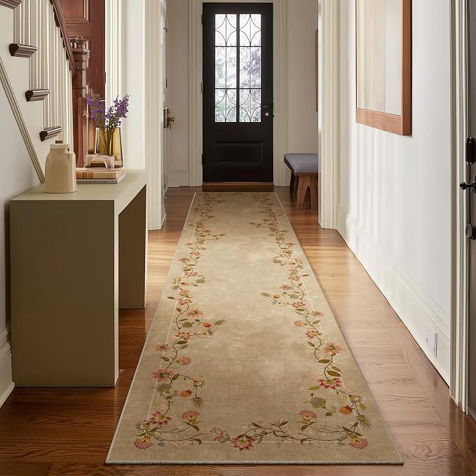 2x10 Washable Kitchen Runner Rugs: Hallway Rug Non Slip Stain Resistant Low Pile Soft Indoor Long Floor Carpet Runners for Hallways Entryway Kitchen Laundry Room Farmhouse Bedroom