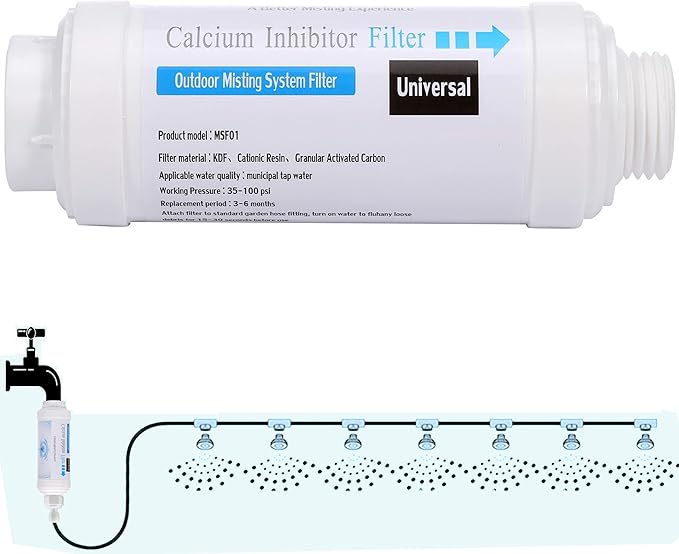 Calcium Inhibitor Filter, Outdoor Misting System Protector for Mist Nozzle, Preventing Scale Buildup from Clogging Up