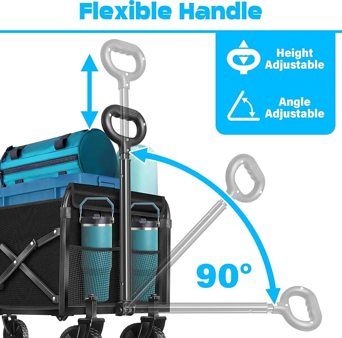 Wagons Carts Foldable,280lbs Collapsible Wagon Foldable Wagon with Wheels, Portable Folding Cart for Camping, Picnic,Beach, Groceries,Outdoor Sports,Shopping (Black)