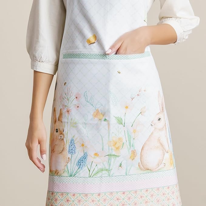 Maison d' Hermine Aprons for women with Pocket 100% Cotton (27.50"x31.50") | Adjustable Neck Strap & long ties Apron Men Chef Wedding Cooking Gardening Server Maid