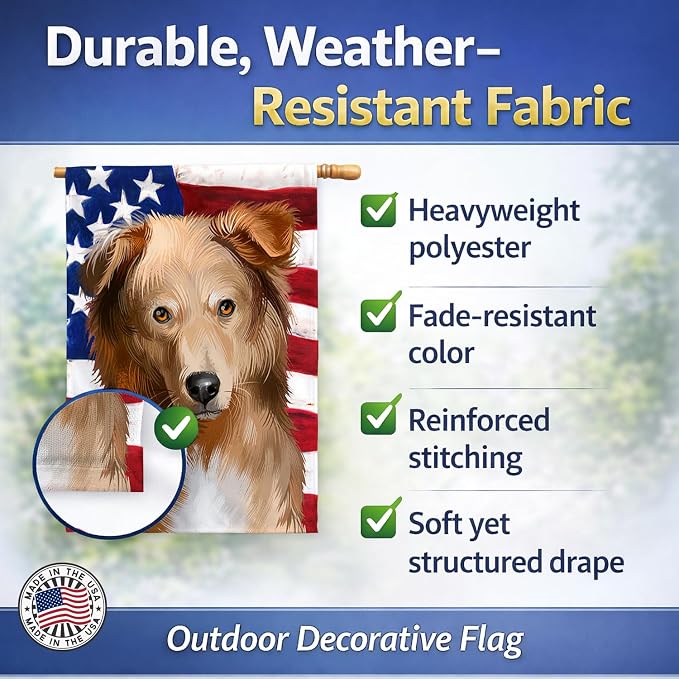 Caroline's Treasures CK6418CHF Basque Shepherd Dog American Flag House Flag Large Porch Sleeve Pole Decorative Outside Yard Banner Artwork Wall Hanging, Polyester, House Size, Multicolor