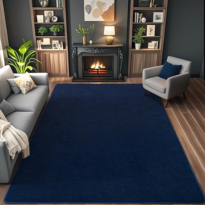 AROGAN 4x6 Area Rugs for Living Room Non Slip Dorm Bedroom Rug, Navy Blue | Modern Area Rugs with Soft Memory Foam, Minimalist Washable Indoor Floor Carpet for Dining Room Office Kids Playroom Decor