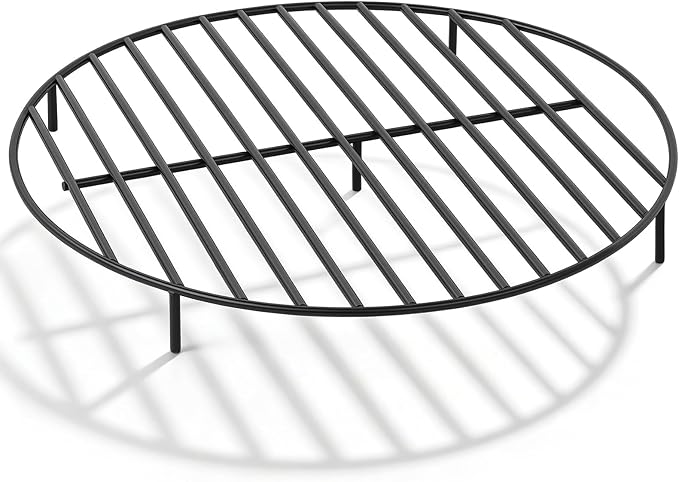 36 Inch Fire Pit Grate Round Heavy-Duty Steel Fire Pit Grate with Elevated Legs, Multi-Functional Log Holder for Fireplace Outdoor Camping, Backyard Barbecue, Cooking