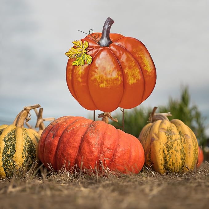 Veclotch Metal Pumpkin Garden Stake Outdoor Fall Decor, Decorative Pumpkin Yard Sign Outside Garden Lawn Décor for Autumn Harvest Thanksgiving Halloween Decoration (1)