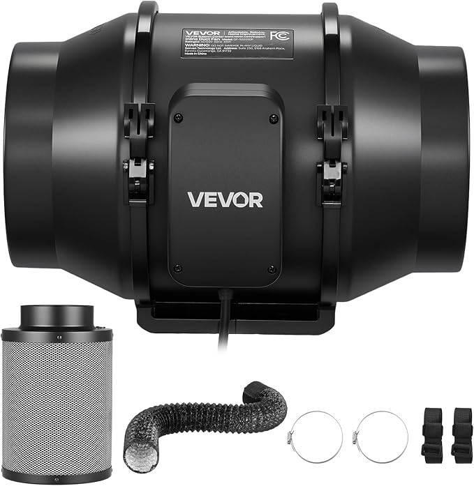 VEVOR 6" Air Filtration Kit, 180 CFM Inline Duct Fan with Speed Controller, Carbon Filter & Ducting Ventilation System for Heating Cooling Booster, Grow Tents, Hydroponics