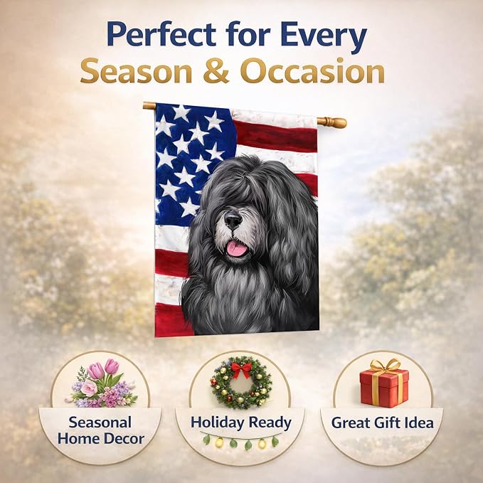 Caroline's Treasures CK6475CHF Portuguese Sheepdog American Flag House Flag Large Porch Sleeve Pole Decorative Outside Yard Banner Artwork Wall Hanging, Polyester, House Size, Multicolor