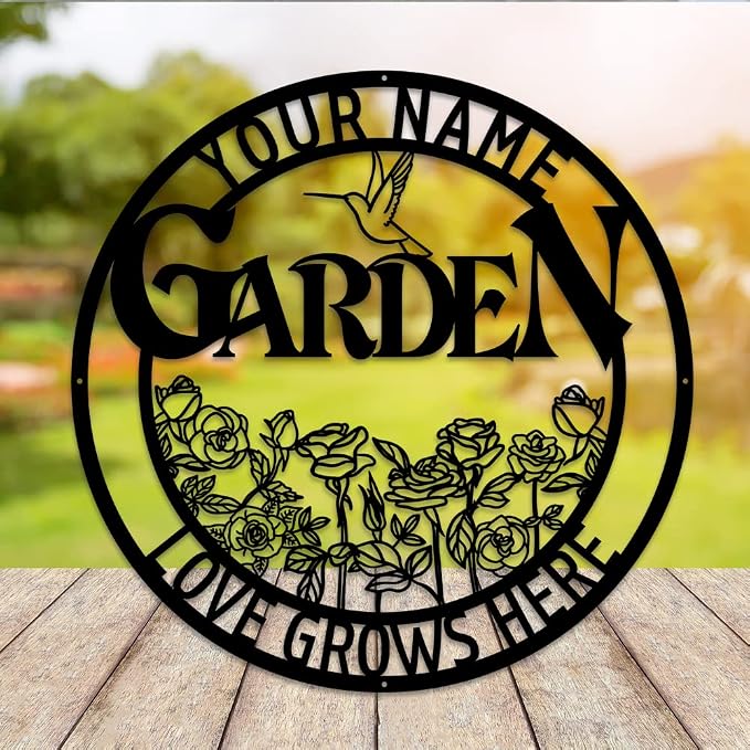 MeMate Large Garden Sign, Metal Garden Signs to Personalize, Personalized Signs, Garden Sign for Vegetable She Shed, Customized Name Wall Art Outdoor Decor, Plaque Mom Grandma,Rose Garden