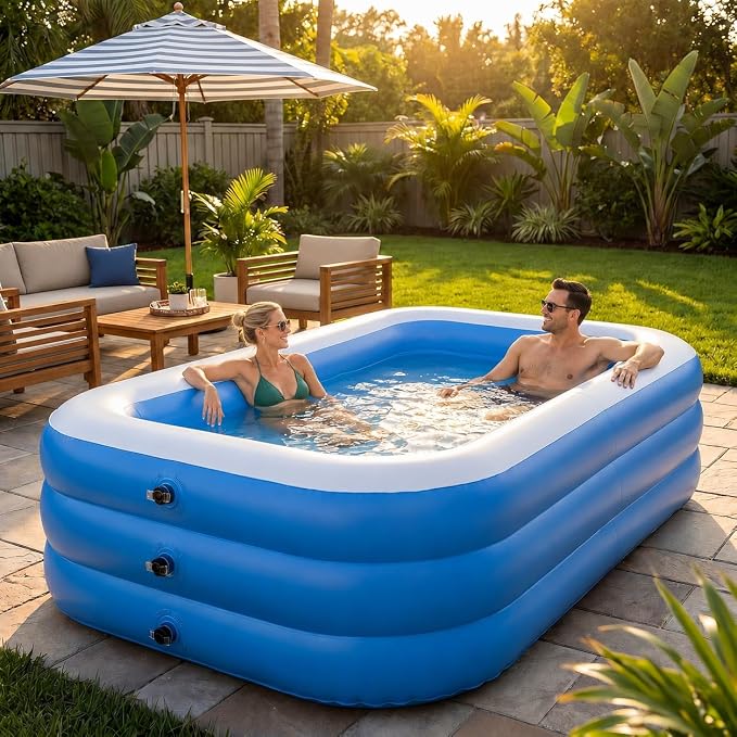 Oversized Thickened Blowup Pool, 96" × 54" × 20 Large Family Swimming Pool, Outdoor Patio Backyard Summer Party, Heavy-Duty Wear-Resistant PVC, Rapid Inflation, Waterproof Leisure Design