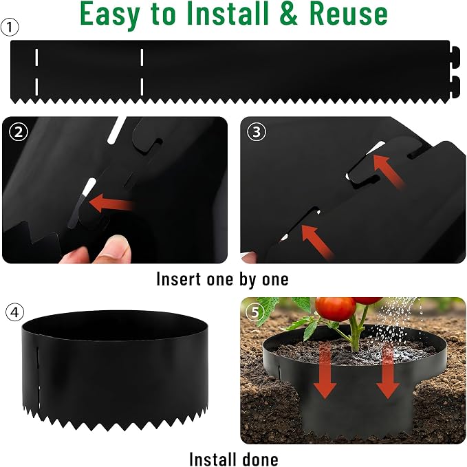 Hi Sasara 10 PCS Adjustable Plant Rings, 7 inch/10 inch Diameter Planting Grow Rings for Outdoor Plants, Black Garden Ring for Vegetables,Flowers Plant Deep Watering