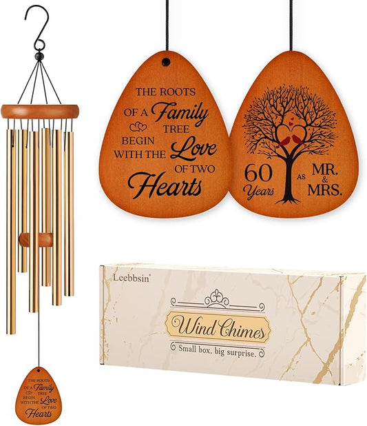 Leebbsin 60th Wedding Anniversary Wind Chime, Happy 60th Anniversary Romantic Gifts for Couple, Parents, Wife, Husband, Friends, Diamond Wedding Anniversary's Keepsake Gifts Ideas