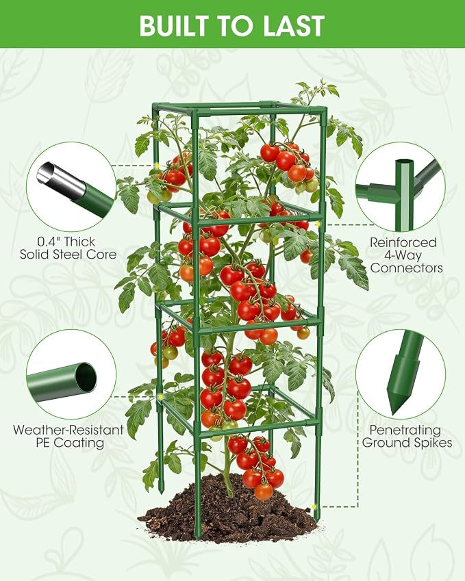 3 Pack Tomato Cages,Square Tomato Plant Stakes Support Cages Trellis for Garden Climbing Vegetables Flowers Fruits,Extra Bold