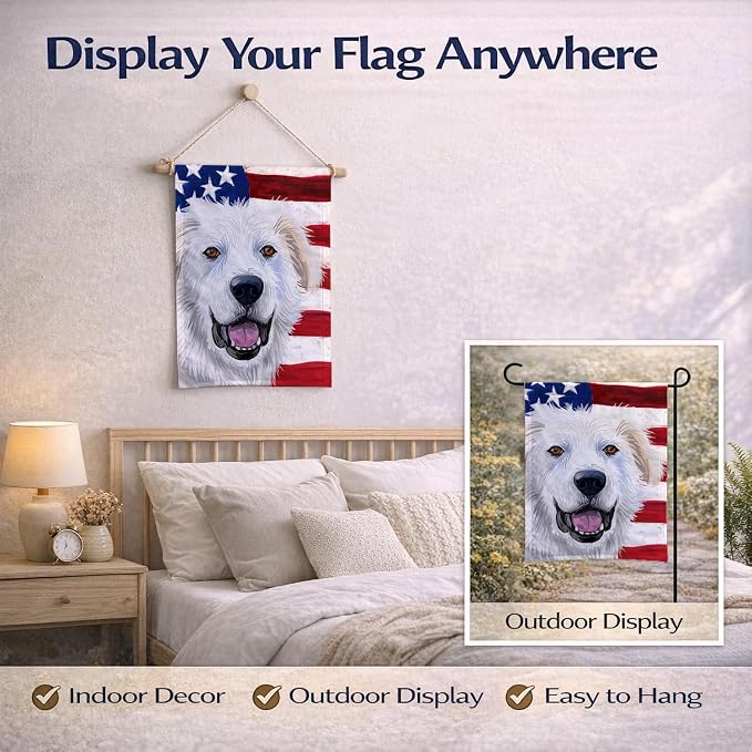 Caroline's Treasures CK6547GF Great Pyrenees Dog American Flag Garden Flag Mailbox Flag Decorative Yard Flag Banner Outside Patio Artwork Yard Flower Beds, Garden Size, Multicolor