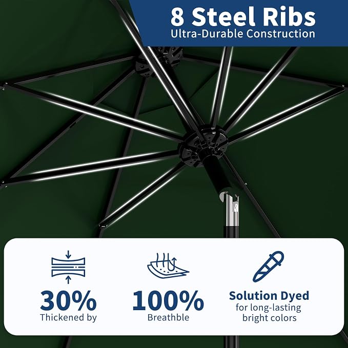 Garvee 10FT Patio Umbrella - Outdoor Table Umbrella with Smooth Crank Lift, Push Button Tilt and 8 Sturdy Ribs - Market Umbrella UV Protection Waterproof for Pool, Deck, Yard, Garden