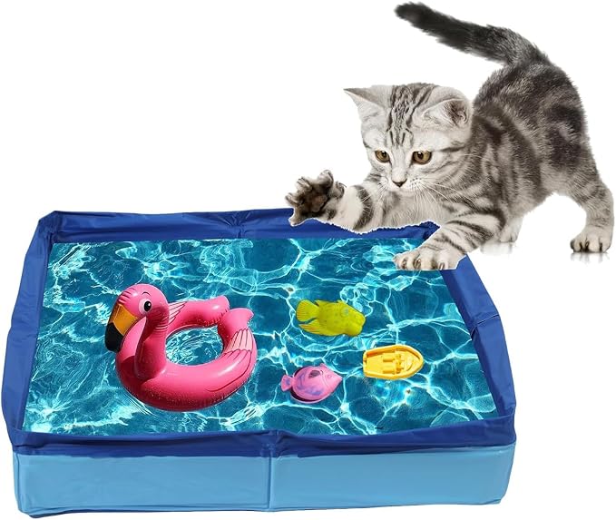 PVC Folding Pet Swimming Pool, 50×50cm Foldable Square Summer Cool Cat and Dog Swimming Pools, Non-Inflatable Dog Paddling Pool, for Puppy Cats Other Animals