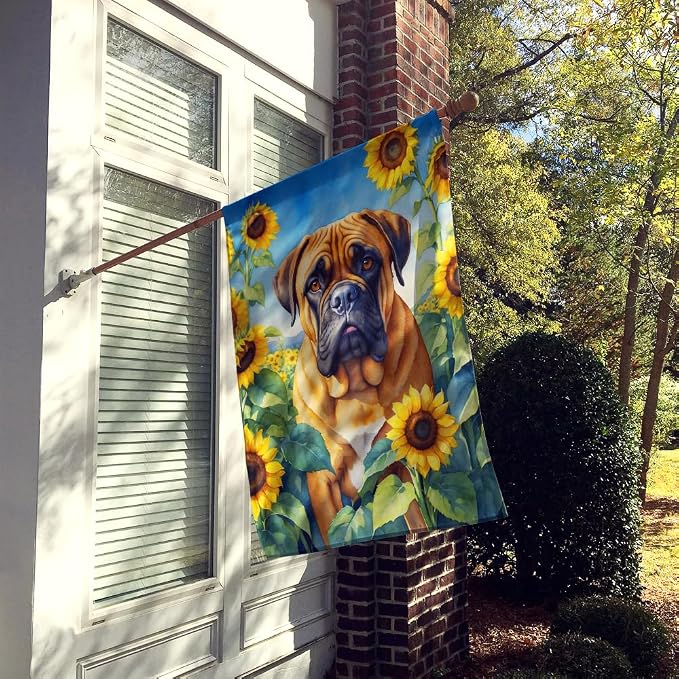 Caroline's Treasures DAC6042CHF Bullmastiff in Sunflowers House Flag Large Porch Sleeve Pole Decorative Outside Yard Banner Artwork Wall Hanging, Polyester, House Size, Multicolor