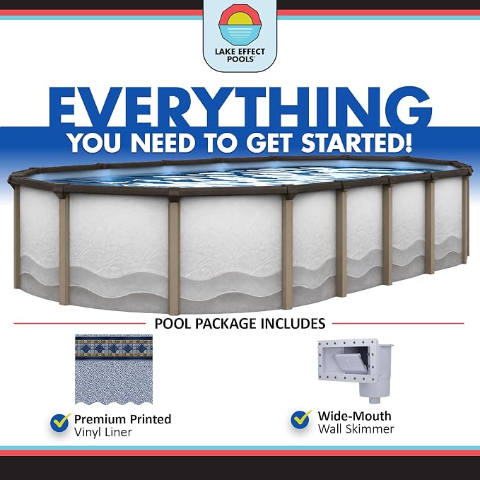 Lake Effect Pools 'Cozumel' 15 ft x 30 ft Oval Above Ground Swimming Pool | 52 Inch Resin Protected Steel Sided Walls | Bundle Includes: 25 Gauge Overlap Liner & Widemouth Skimmer