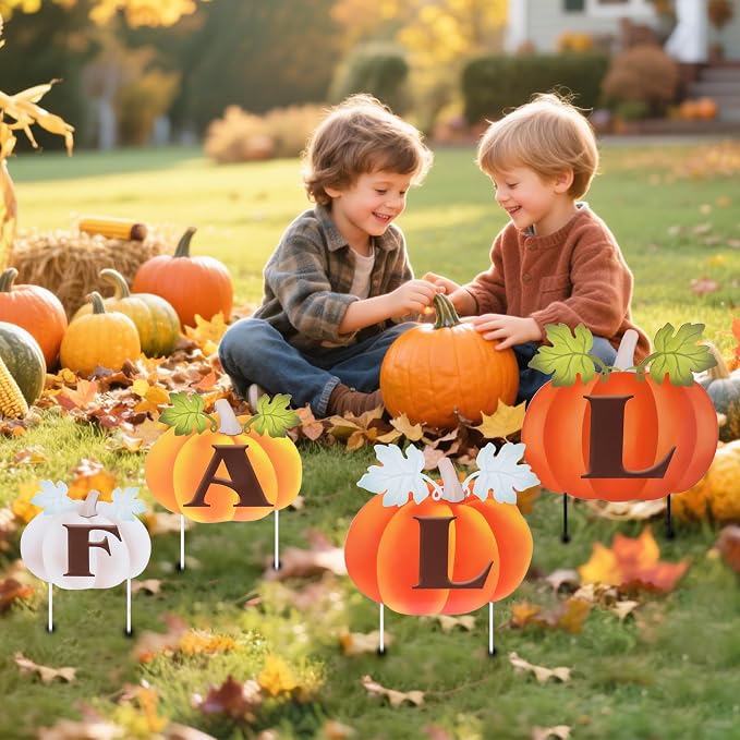 Fall Yard Decor Outdoor Autumn Harvest Pumpkins Stakes Pumpkin Patch Sign with Stakes Fall Thanksgiving Decoration for Home Outside Lawn Garden Holiday Decor