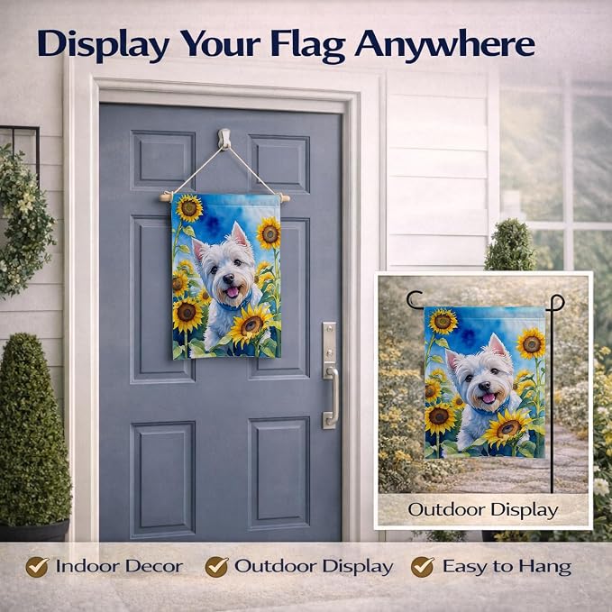 Caroline's Treasures DAC6174GF Westie in Sunflowers Garden Flag Mailbox Flag Decorative Yard Flag Banner Outside Patio Artwork Yard Flower Beds, Garden Size, Multicolor