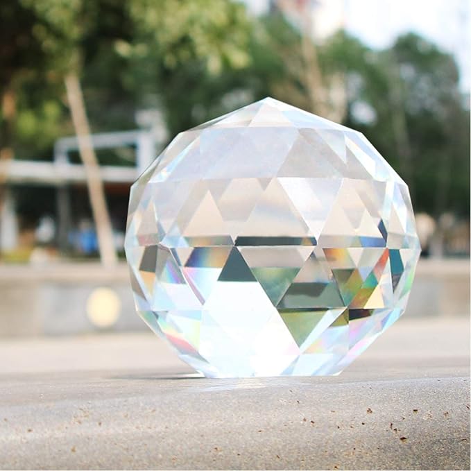 Clear Glass Crystal Ball Prism Suncatcher Rainbow Maker, Sphere Faceted Gazing Ball for Window, Feng Shui, Home Office Garden Decoration (120mm/4.72inch)