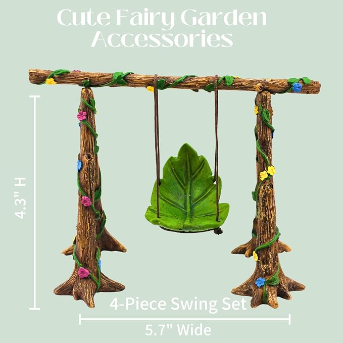 PRETMANNS Fairies for Fairy Garden Outdoor Accessories - Figurines Set with Swing, Squirrel & Mushrooms - Miniature Fairy Garden Kit - Fairy Village Supplies - 6 Piece Resin Fairies | Fairies with Swing Set, Squirrel & Mushrooms, Fairy Figurines, Garde...