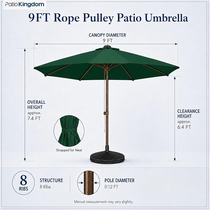 9FT Patio Umbrella, Outdoor Table Umbrella with Rope Pulley Lift, 3 Adjustable Heights, Market Umbrellas for Backyard, Pool and Deck, UPF50+