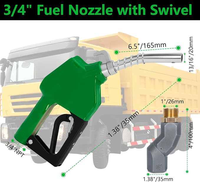 Azdele 3/4" NPT Fuel Nozzle & Hose Swivel, Auto Shut Off Diesel Fuel Transfer Nozzle, 3-speed Latch Max Flow 16 GPM, Automatic Fuel Nozzle Used for Gasoline, Diesel, Biodiesel, Kerosene