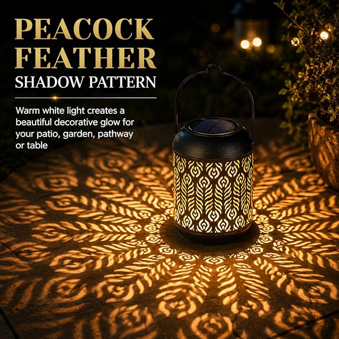 LeiDrail Solar Lantern Outdoor Hanging Lanterns Garden Metal Decorative Light Warm White LED Waterproof Landscape Lighting for Table Pathway Party Yard - 2 Pack