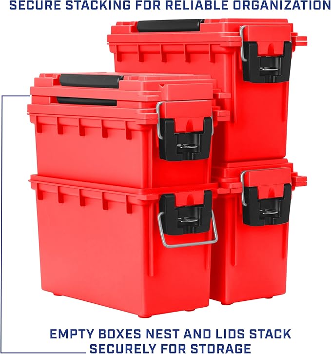 Sheffield Ammo Box Made in USA, Stackable Lockable Ammo Storage Box, Red | Lockable Storage Box, Water and Dust Resistant Dry Box, Secures Hunting Gear, Gun Accessories, Supplies, and Bullets
