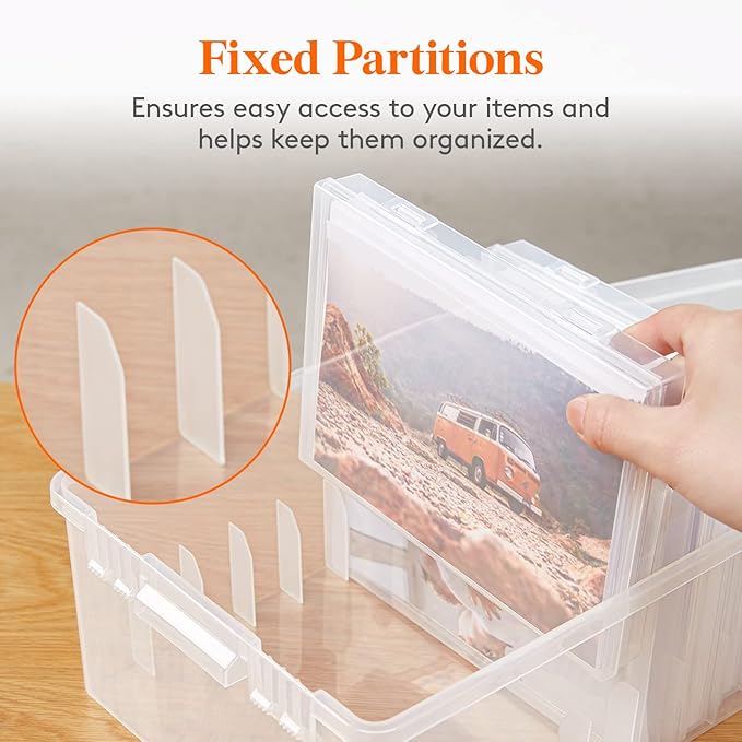 Lifewit 3 Pcs Photo Storage Set with 9 pcs 5"x7" Inner Photo Box& 28 x 22 cm/11x8.5 Transport Case, Craft Organizer for Seed Cards Pictures Office Supplies with 1 Sheet Label Sticker, Clear
