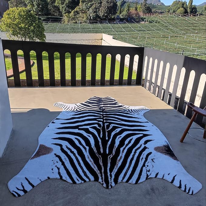 rugoo Zebra Print Rug 6.4 ft x 8.5 ft Black and White Animal Print Area Faux Fur Mat Carpet for Living Room Bedroom Nursery Sofa