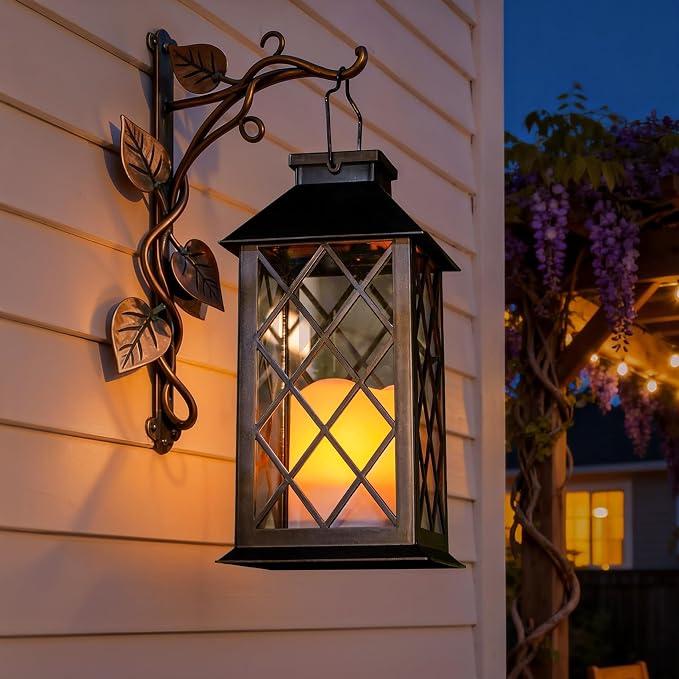 TAKE ME 14" Solar Lanterns Outdoor Waterproof Garden Lanterns Large Flickering Flameless Candle Mission Lights for Table,Outdoor Christams Gifts ( 2 Packs Bronze Color) (Pack 2 Black)