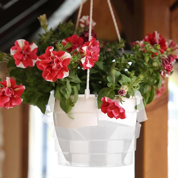 Baderke 12 Pcs Hanging Plant Water Catcher Tray Includes 4 Pcs Clear Plastic Plant Saucer Drip Pans for Indoor Outdoor Hanging Basket Flower Pot (6 8 10 Inch)