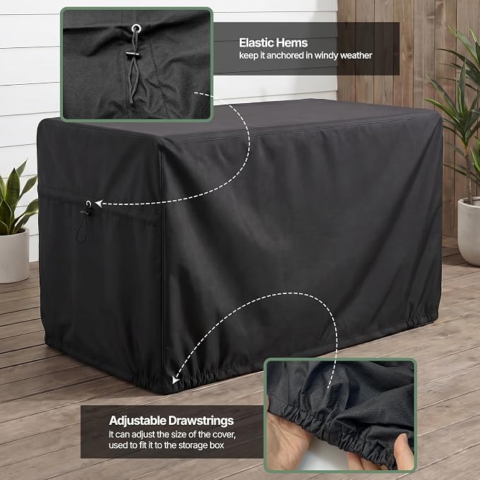 SheeChung Deck Box Cover Waterproof,Patio Storage Box Cover 63"Lx30"Wx28"H | Heavy Duty 600D Polyester Oxford Cover,Fit 150-230 Gallon Outdoor Storage Box,Adjustable Drawstrings,Anti-fouling